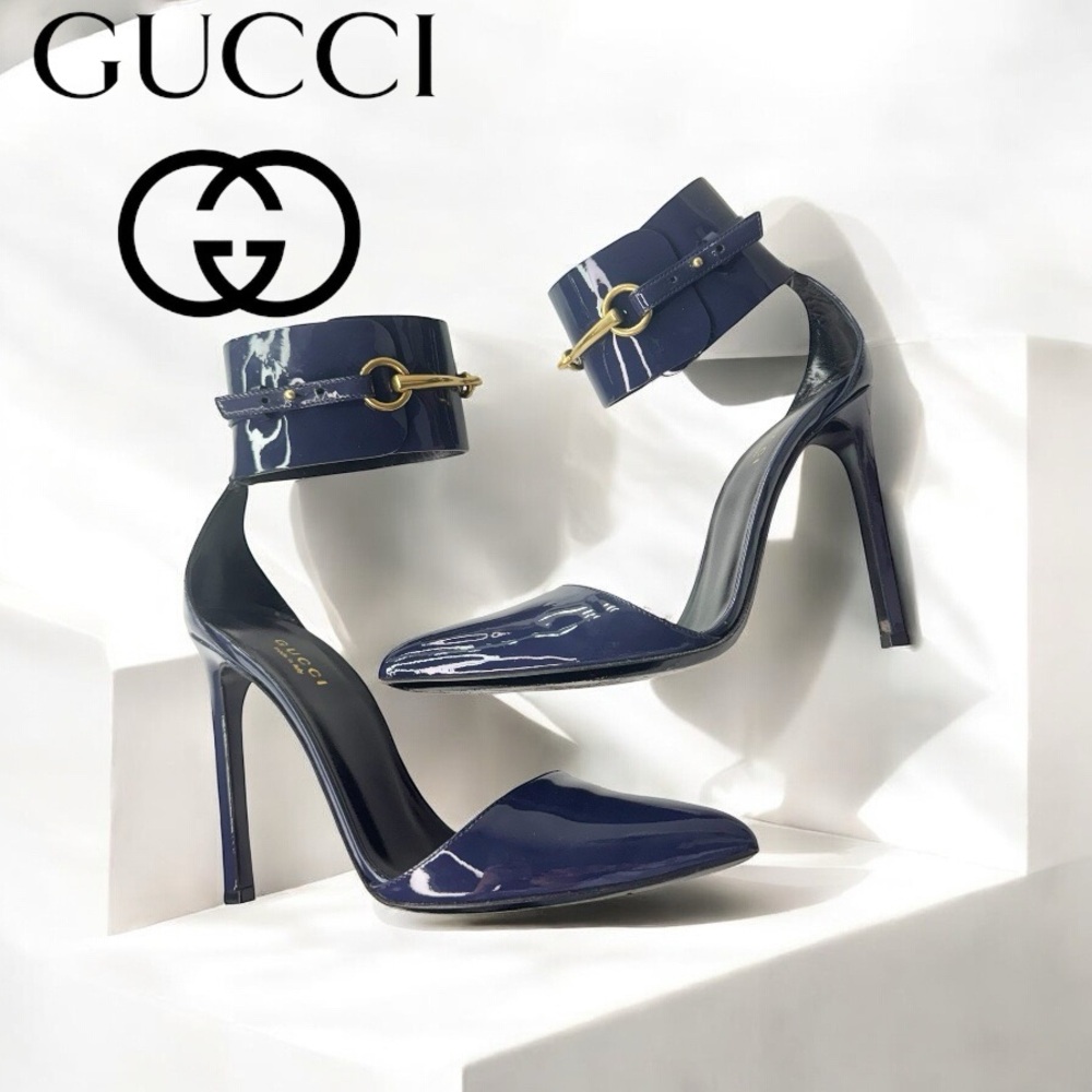 Gucci Ursula Ankle Strap High Heel Pump With Horsebit Detail